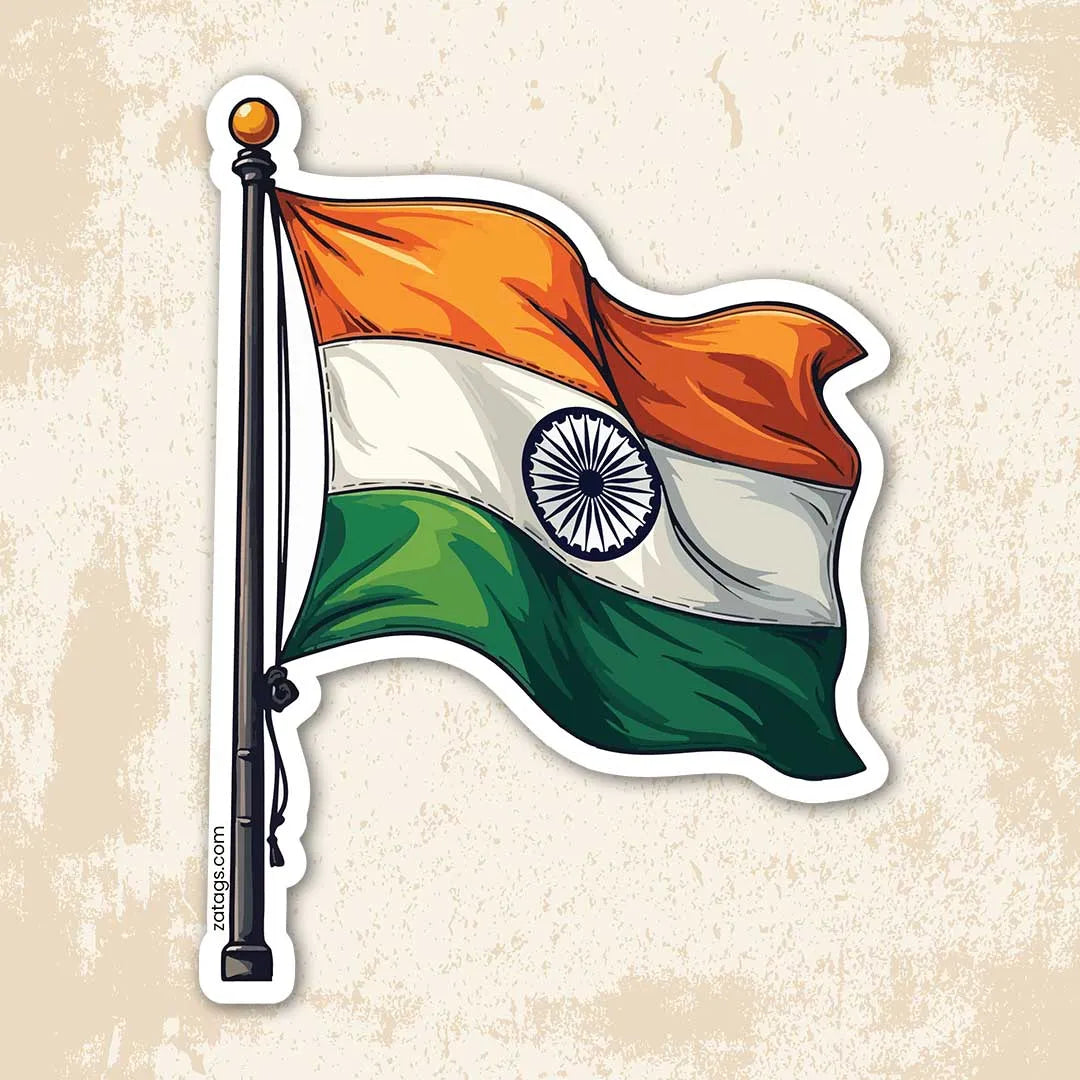 Indian Flag With Pole - Bumper Sticker