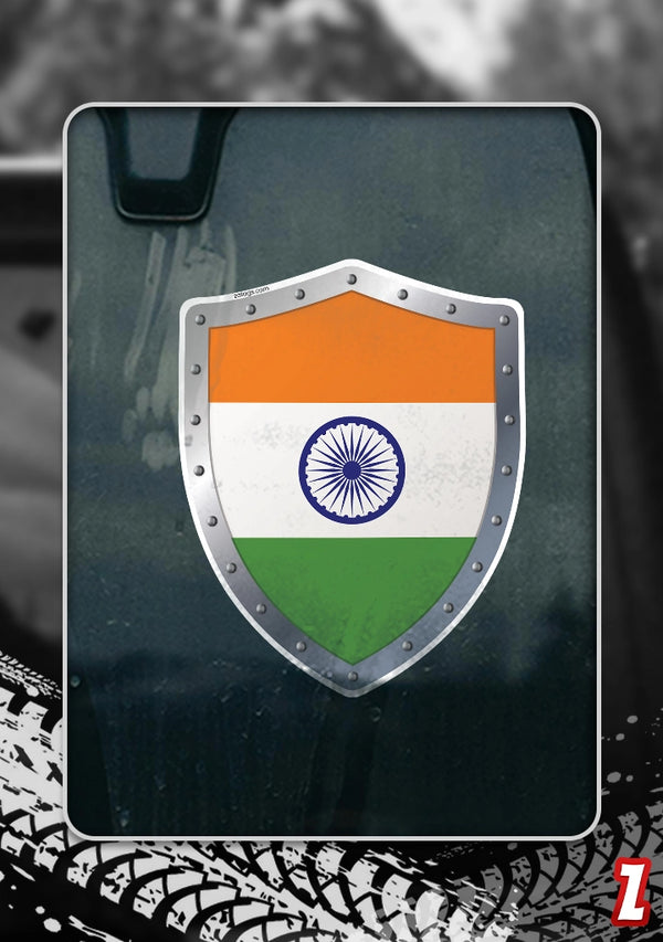 Indian Flag In Shield - Bumper Sticker