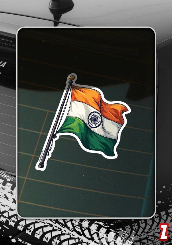 Indian Flag With Pole - Bumper Sticker